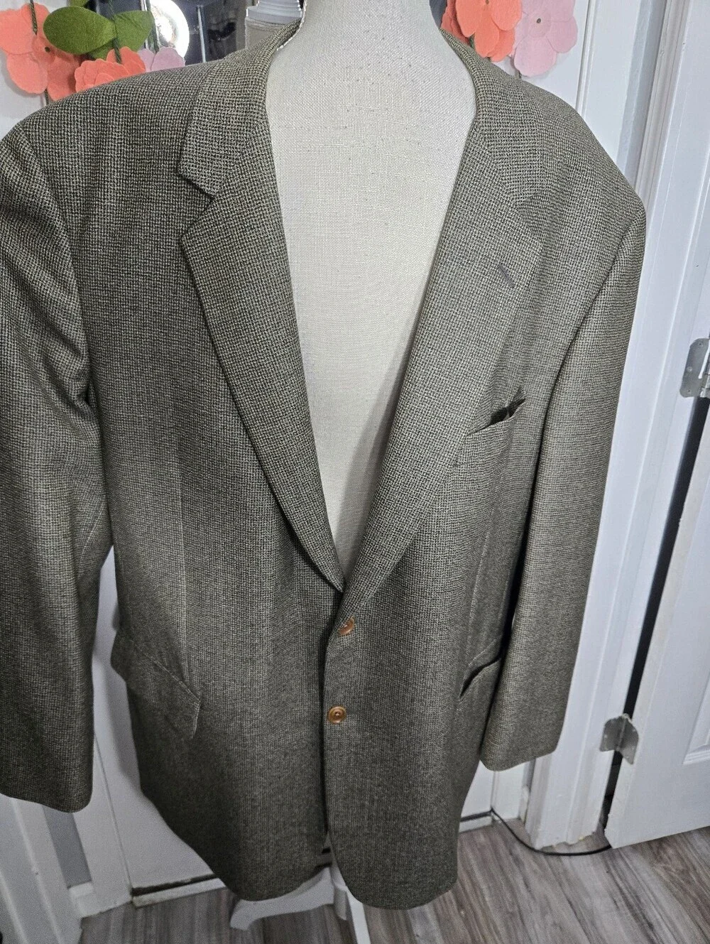 Vintage Samuelsohn Brown & Navy Windowpane Super 100s Sport Coat Sz 50 XL